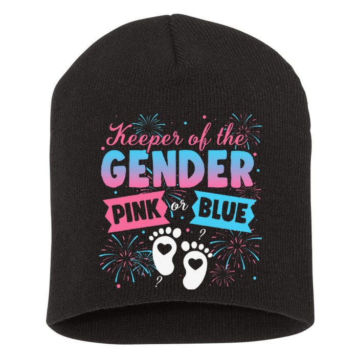 Keeper Of The Gender Or Blue Gender Reveal Fireworks Short Acrylic Beanie