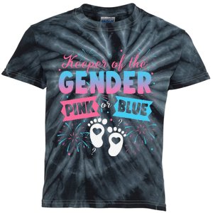 Keeper Of The Gender Or Blue Gender Reveal Fireworks Kids Tie-Dye T-Shirt