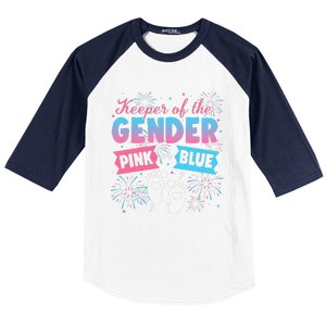 Keeper Of The Gender Or Blue Gender Reveal Fireworks Baseball Sleeve Shirt