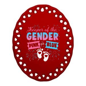 Keeper Of The Gender Or Blue Gender Reveal Fireworks Ceramic Oval Ornament