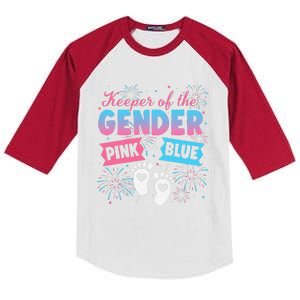 Keeper Of The Gender Or Blue Gender Reveal Fireworks Kids Colorblock Raglan Jersey