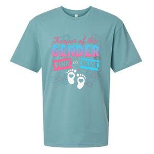 Keeper Of The Gender Or Blue Gender Reveal Fireworks Sueded Cloud Jersey T-Shirt