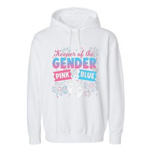 Keeper Of The Gender Or Blue Gender Reveal Fireworks Garment-Dyed Fleece Hoodie