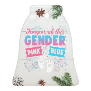 Keeper Of The Gender Or Blue Gender Reveal Fireworks Ceramic Bell Ornament