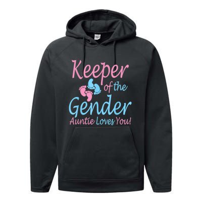 Keeper Of The Gender Auntie Gender Reveal Party Idea Performance Fleece Hoodie