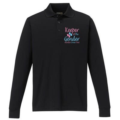 Keeper Of The Gender Auntie Gender Reveal Party Idea Performance Long Sleeve Polo