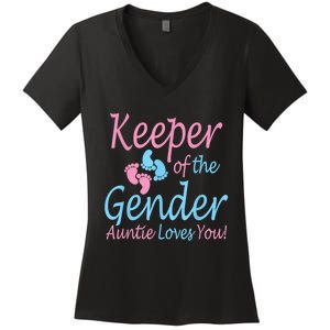 Keeper Of The Gender Auntie Gender Reveal Party Idea Women's V-Neck T-Shirt