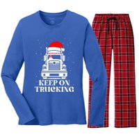 Keep On Truckin Christmas Truck Driver Xmas Trucking Season Gift Women's Long Sleeve Flannel Pajama Set 