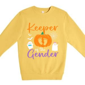 Keeper Of The Gender Reveal Halloween Pregnancy Pumpkin Gift Premium Crewneck Sweatshirt