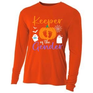 Keeper Of The Gender Reveal Halloween Pregnancy Pumpkin Gift Cooling Performance Long Sleeve Crew