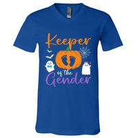 Keeper Of The Gender Reveal Halloween Pregnancy Pumpkin Gift V-Neck T-Shirt