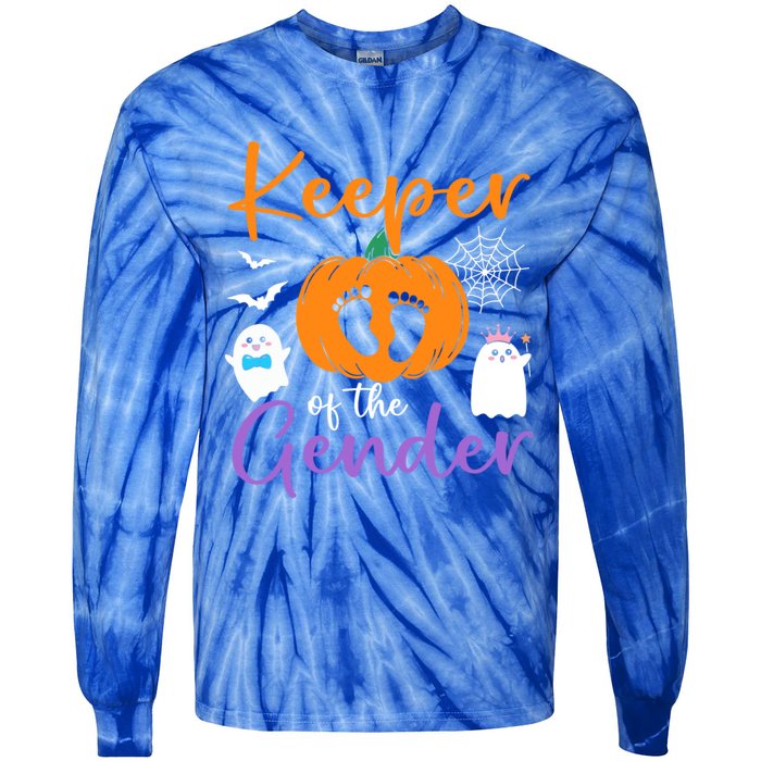 Keeper Of The Gender Reveal Halloween Pregnancy Pumpkin Gift Tie-Dye Long Sleeve Shirt