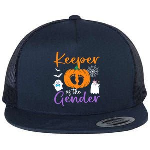 Keeper Of The Gender Reveal Halloween Pregnancy Pumpkin Gift Flat Bill Trucker Hat