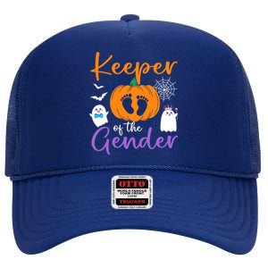 Keeper Of The Gender Reveal Halloween Pregnancy Pumpkin Gift High Crown Mesh Back Trucker Hat