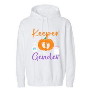 Keeper Of The Gender Reveal Halloween Pregnancy Pumpkin Gift Garment-Dyed Fleece Hoodie