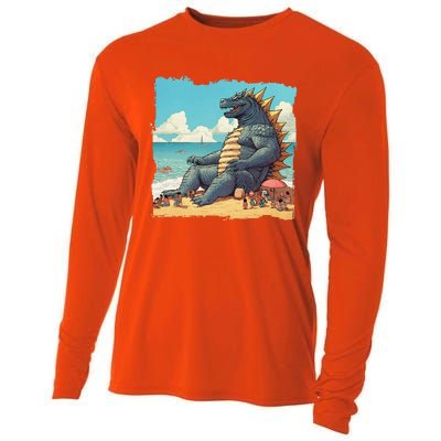 Kaiju On The Beach Suntanning Vacation Ocean Holiday Party Cooling Performance Long Sleeve Crew