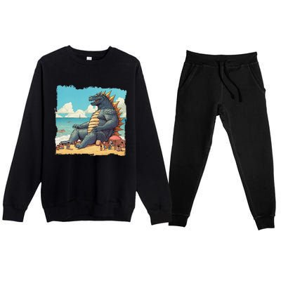 Kaiju On The Beach Suntanning Vacation Ocean Holiday Party Premium Crewneck Sweatsuit Set