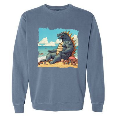 Kaiju On The Beach Suntanning Vacation Ocean Holiday Party Garment-Dyed Sweatshirt