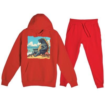 Kaiju On The Beach Suntanning Vacation Ocean Holiday Party Premium Hooded Sweatsuit Set