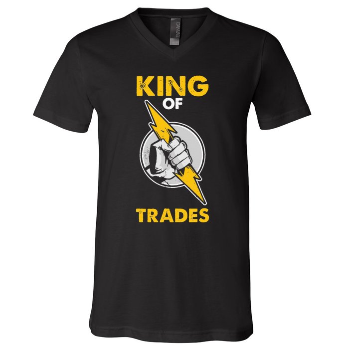 King Of Trades Electrician V-Neck T-Shirt