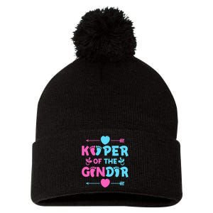 Keeper of the Gender Baby Party Gender Reveal Announcement Pom Pom 12in Knit Beanie