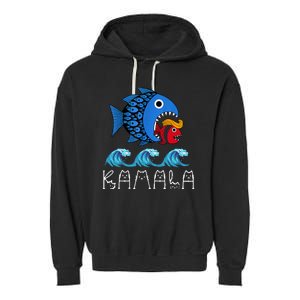 Kamala Over Trump Blue Wave Big Fish Eats Small Fish Garment-Dyed Fleece Hoodie