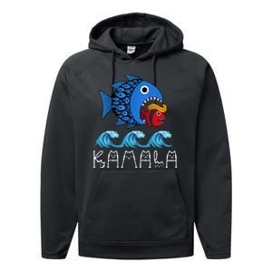 Kamala Over Trump Blue Wave Big Fish Eats Small Fish Performance Fleece Hoodie