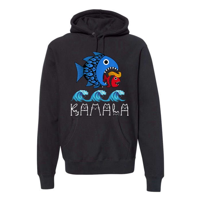 Kamala Over Trump Blue Wave Big Fish Eats Small Fish Premium Hoodie