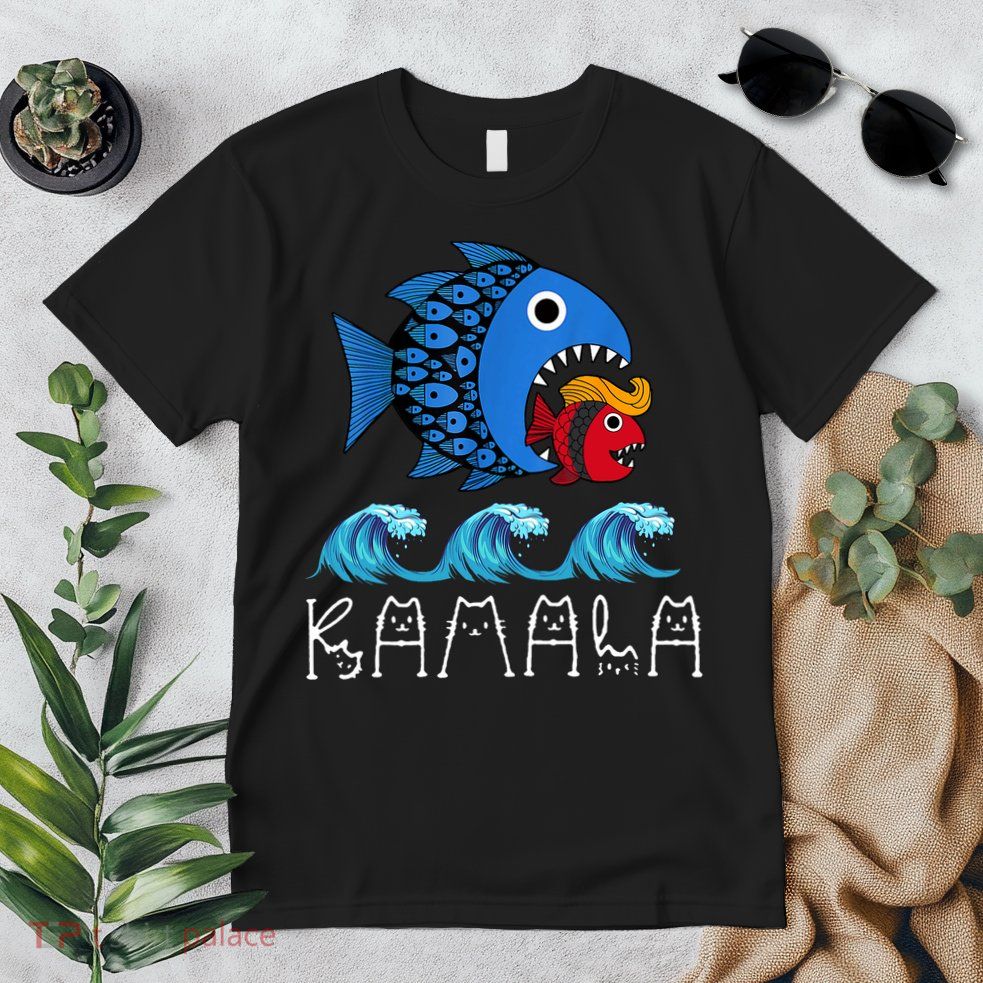 Kamala Over Trump Blue Wave Big Fish Eats Small Fish Premium T-Shirt