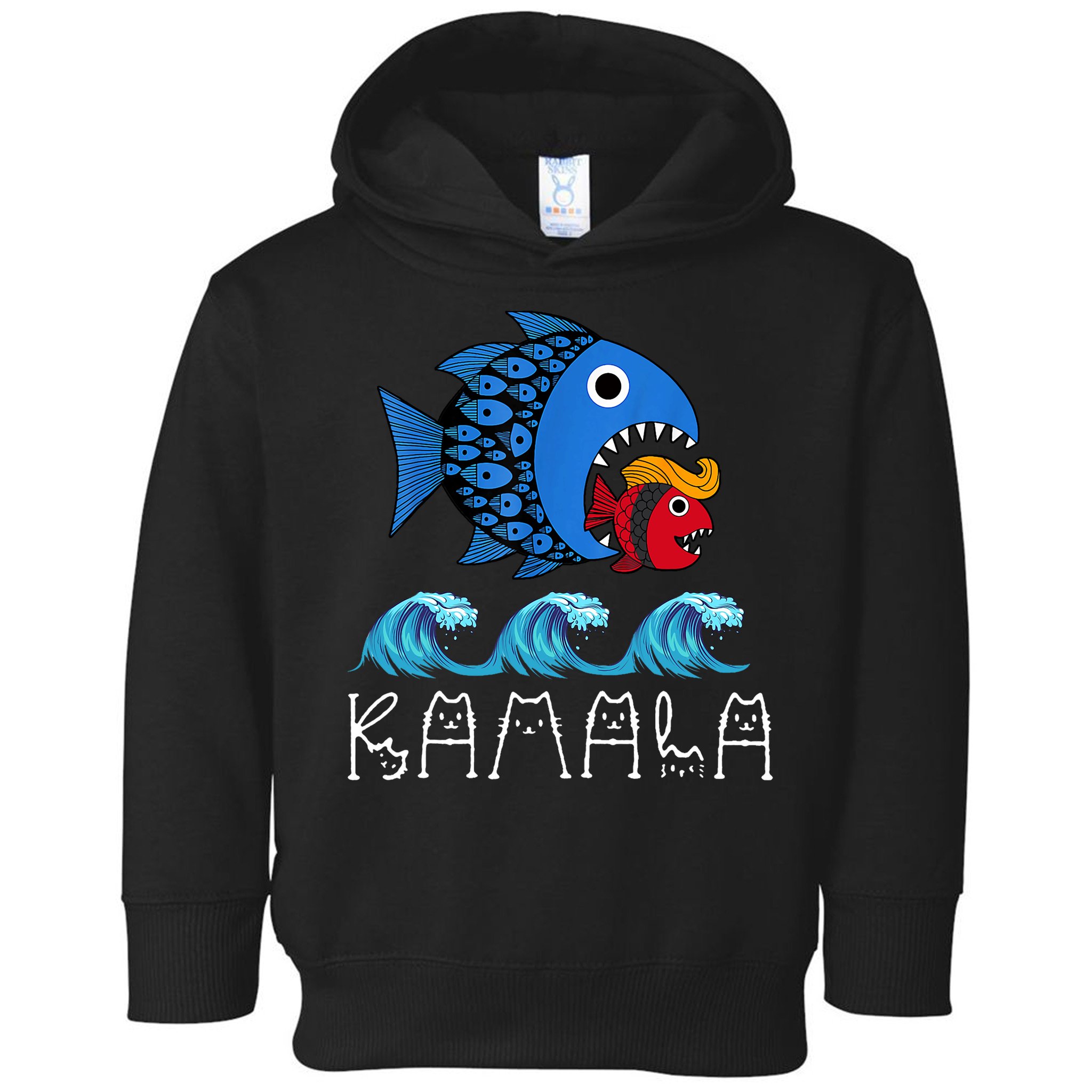 Kamala Over Trump Blue Wave Big Fish Eats Small Fish Toddler Hoodie