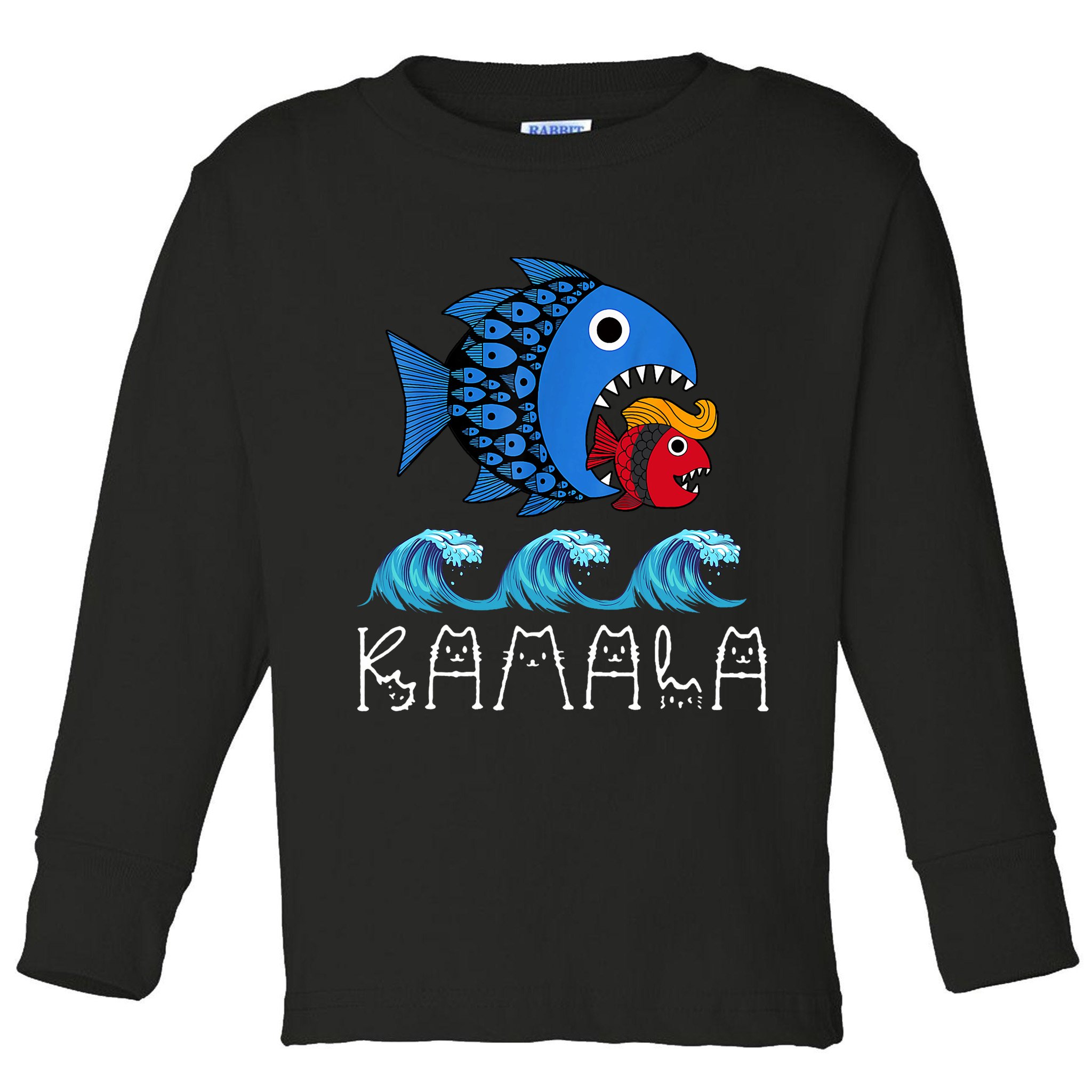 Kamala Over Trump Blue Wave Big Fish Eats Small Fish Toddler Long Sleeve Shirt