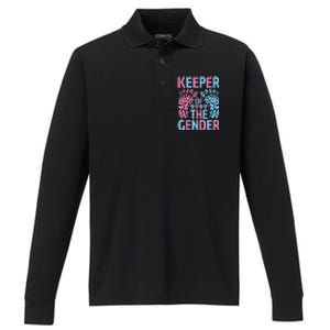 Keeper Of The Gender Reveal Announcement Baby Shower Party Performance Long Sleeve Polo