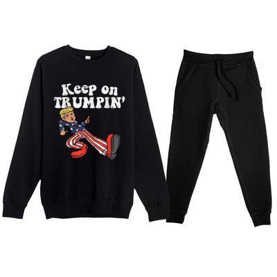 Keep On Trumpin Funny USA Flag Support Reelect Trump Premium Crewneck Sweatsuit Set