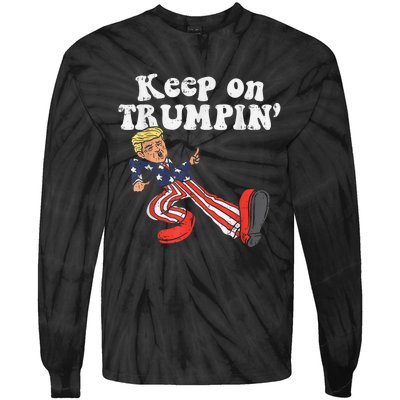 Keep On Trumpin Funny USA Flag Support Reelect Trump Tie-Dye Long Sleeve Shirt