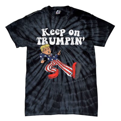 Keep On Trumpin Funny USA Flag Support Reelect Trump Tie-Dye T-Shirt