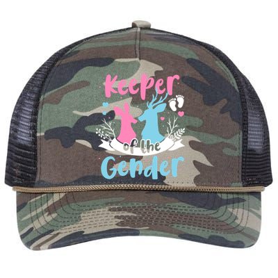 Keeper Of The Gender Buck Or Doe Gender Reveal Pink Or Blue Meaningful Gift Retro Rope Trucker Hat Cap