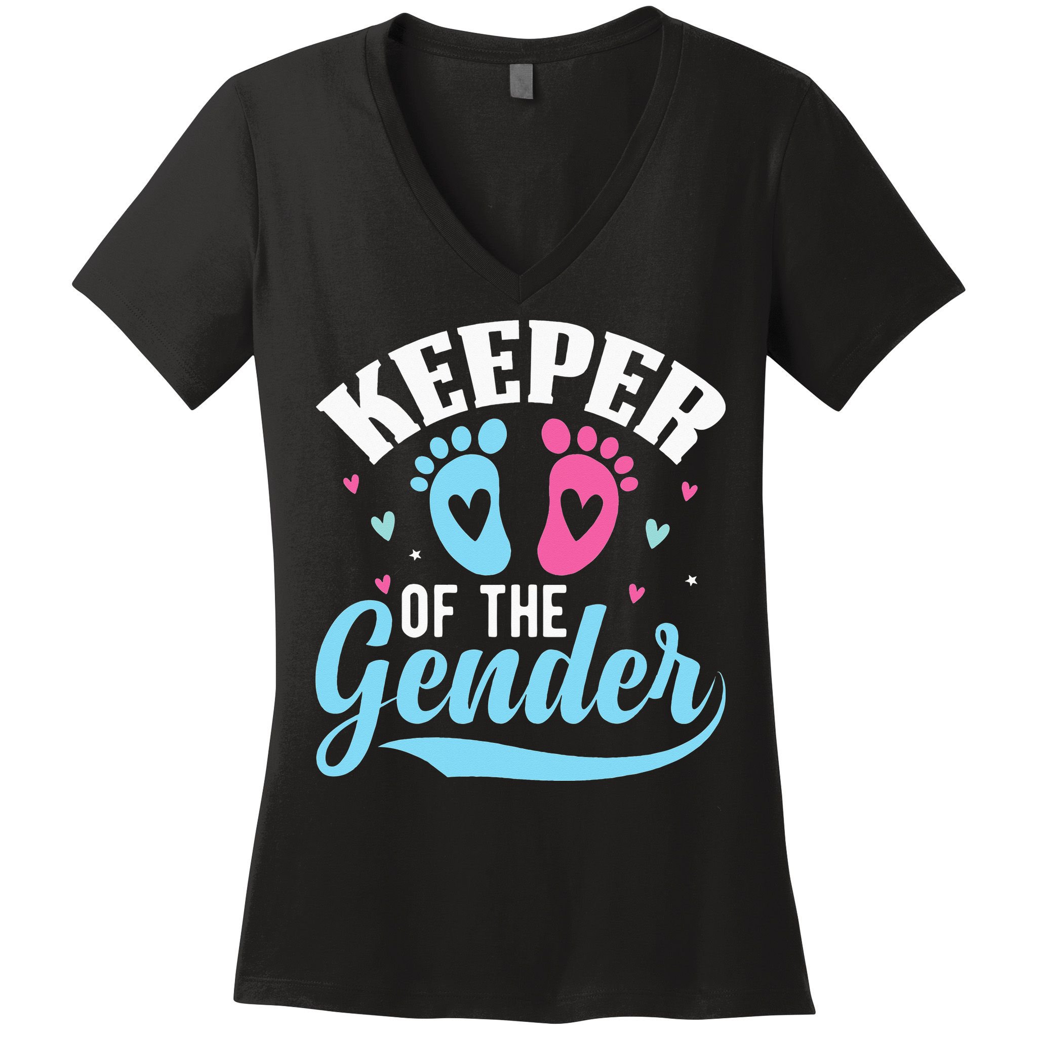 Keeper Of The Gender Pink Or Blue Funny Gender Reveal Party Women's V-Neck T-Shirt