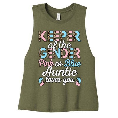 Keeper Of The Gender Auntie Loves You Baby Shower Aunt Women's Racerback Cropped Tank