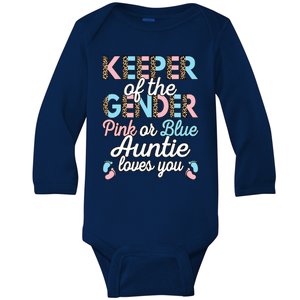 Keeper Of The Gender Auntie Loves You Baby Shower Aunt Baby Long Sleeve Bodysuit