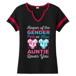 Keeper Of The Gender Auntie Loves You Baby Announcement Aunt Ladies Halftime Notch Neck Tee