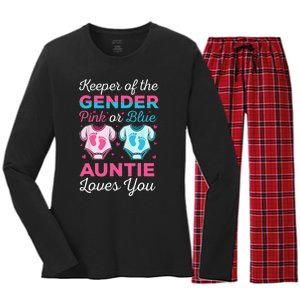 Keeper Of The Gender Auntie Loves You Baby Announcement Aunt Women's Long Sleeve Flannel Pajama Set 