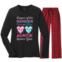 Keeper Of The Gender Auntie Loves You Baby Announcement Aunt Women's Long Sleeve Flannel Pajama Set 