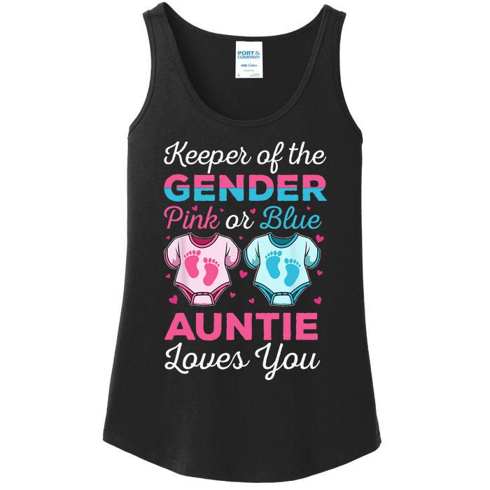 Keeper Of The Gender Auntie Loves You Baby Announcement Aunt Ladies Essential Tank