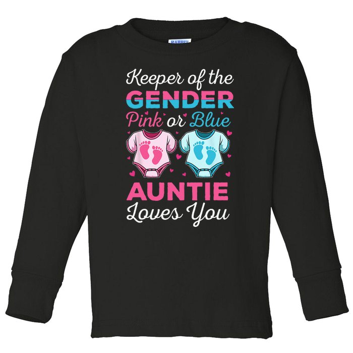 Keeper Of The Gender Auntie Loves You Baby Announcement Aunt Toddler Long Sleeve Shirt