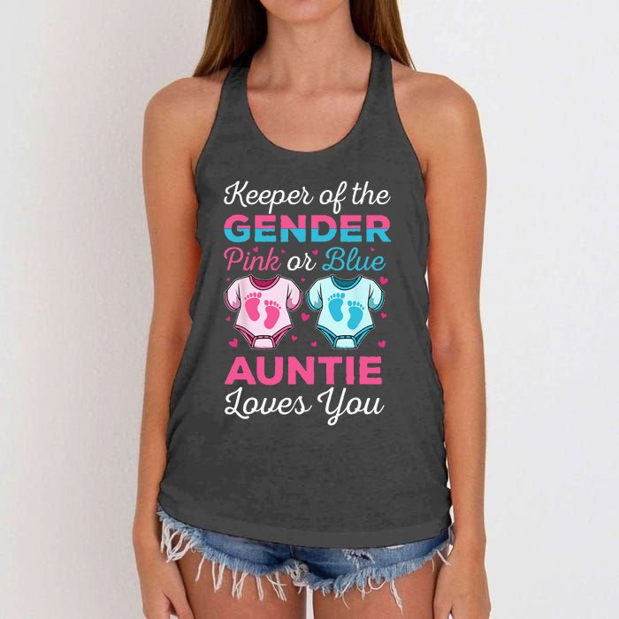 Keeper Of The Gender Auntie Loves You Baby Announcement Aunt Women's Knotted Racerback Tank