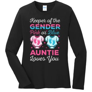 Keeper Of The Gender Auntie Loves You Baby Announcement Aunt Ladies Long Sleeve Shirt