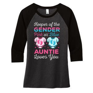 Keeper Of The Gender Auntie Loves You Baby Announcement Aunt Women's Tri-Blend 3/4-Sleeve Raglan Shirt