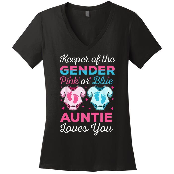 Keeper Of The Gender Auntie Loves You Baby Announcement Aunt Women's V-Neck T-Shirt