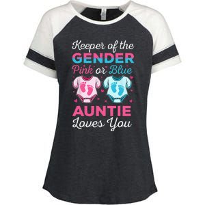 Keeper Of The Gender Auntie Loves You Baby Announcement Aunt Enza Ladies Jersey Colorblock Tee