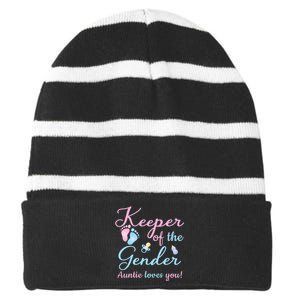 Keeper Of The Gender Auntie Loves Gender Reveal Party Idea Striped Beanie with Solid Band